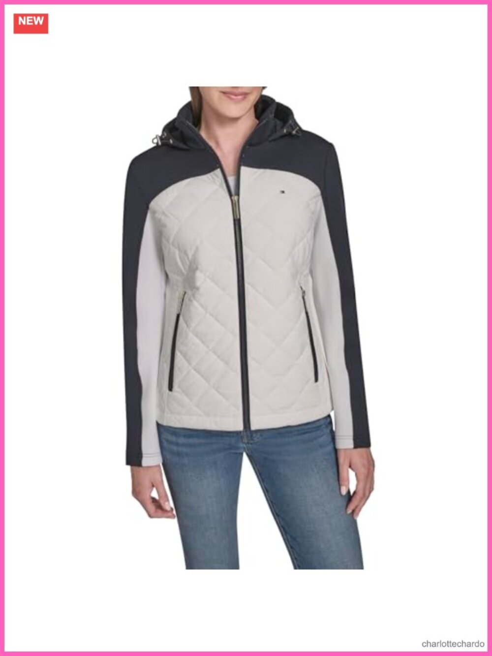 Quilted Scuba Hooded Jacket Colorblock Lightweight Outerwear Long Sleeve